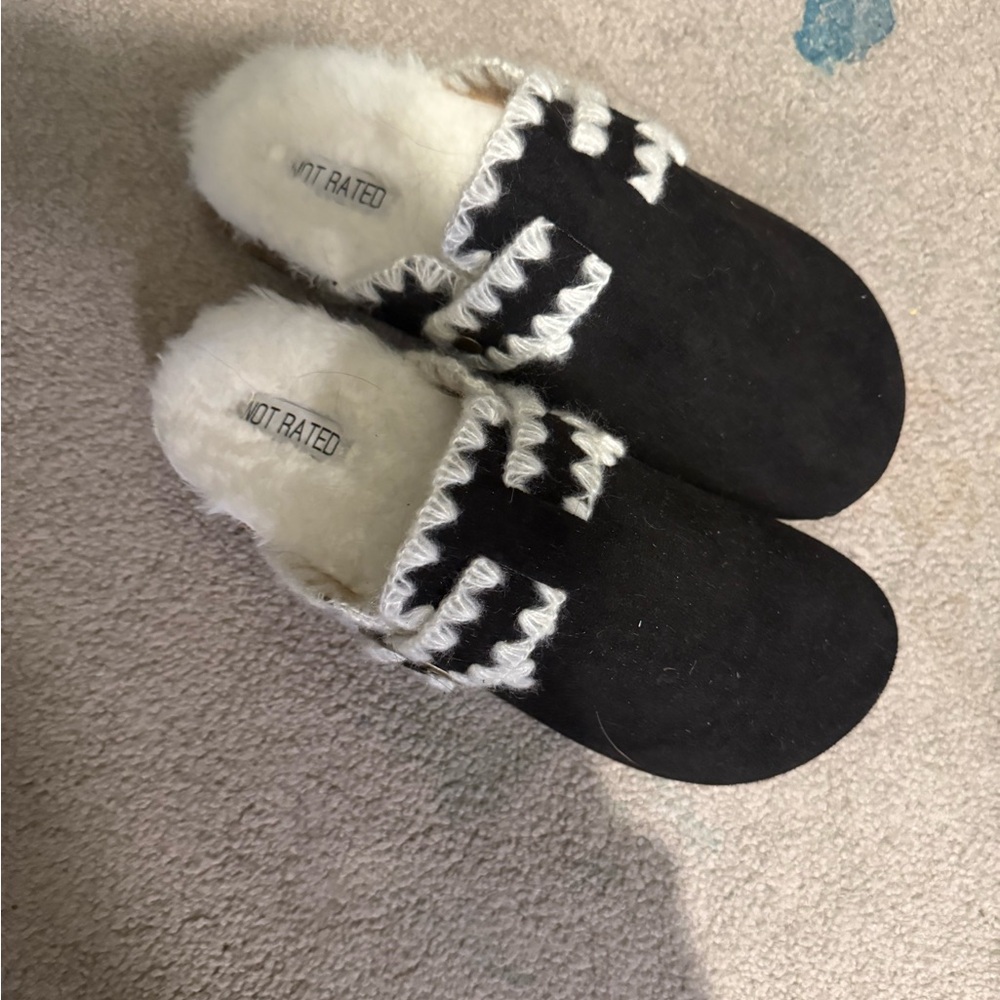 Not Rated Black and White Fuzzy Slippers